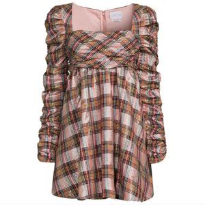Saylor Yulia Metallic Plaid Long Sleeve Dress